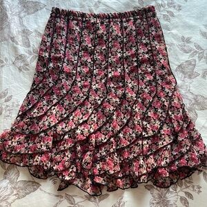 Asymmetrical Pleated Y2K Ditsy Floral Pink Ruffle Mini Skirt Large Coquette